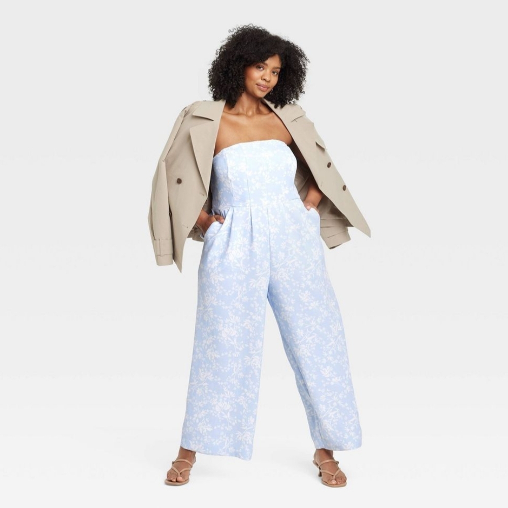 NWT Blue Floral Strapless Jumpsuit Size 3X